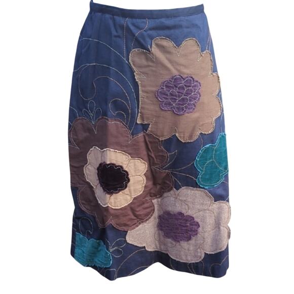 Boden Floral A-Line midi skirt appliquéd floral patterns 14 P - Picture 2 of 3